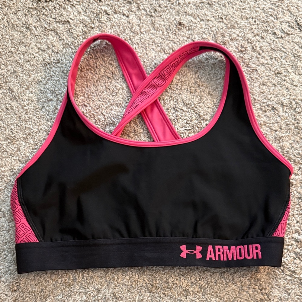 Under Armour Black and Pink Crossback Sports Bra